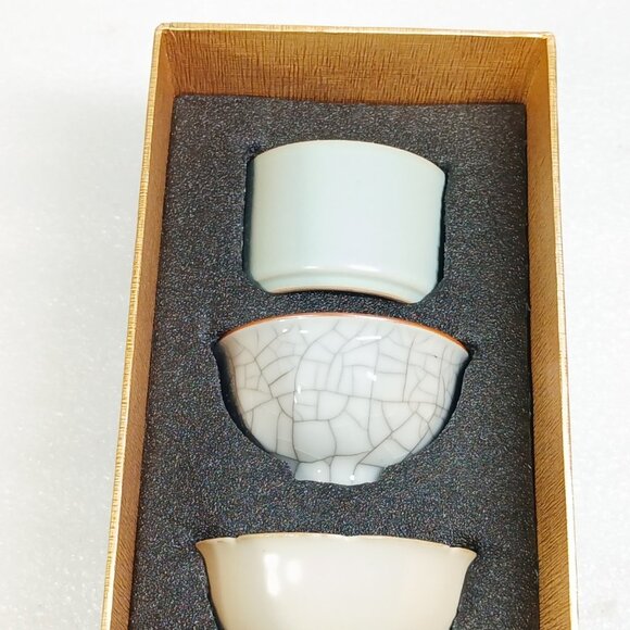 Five Famous Kilns Porcelain Tea Cup Set Chinese Decorative 5pc Gift Box NOB - Picture 4 of 13